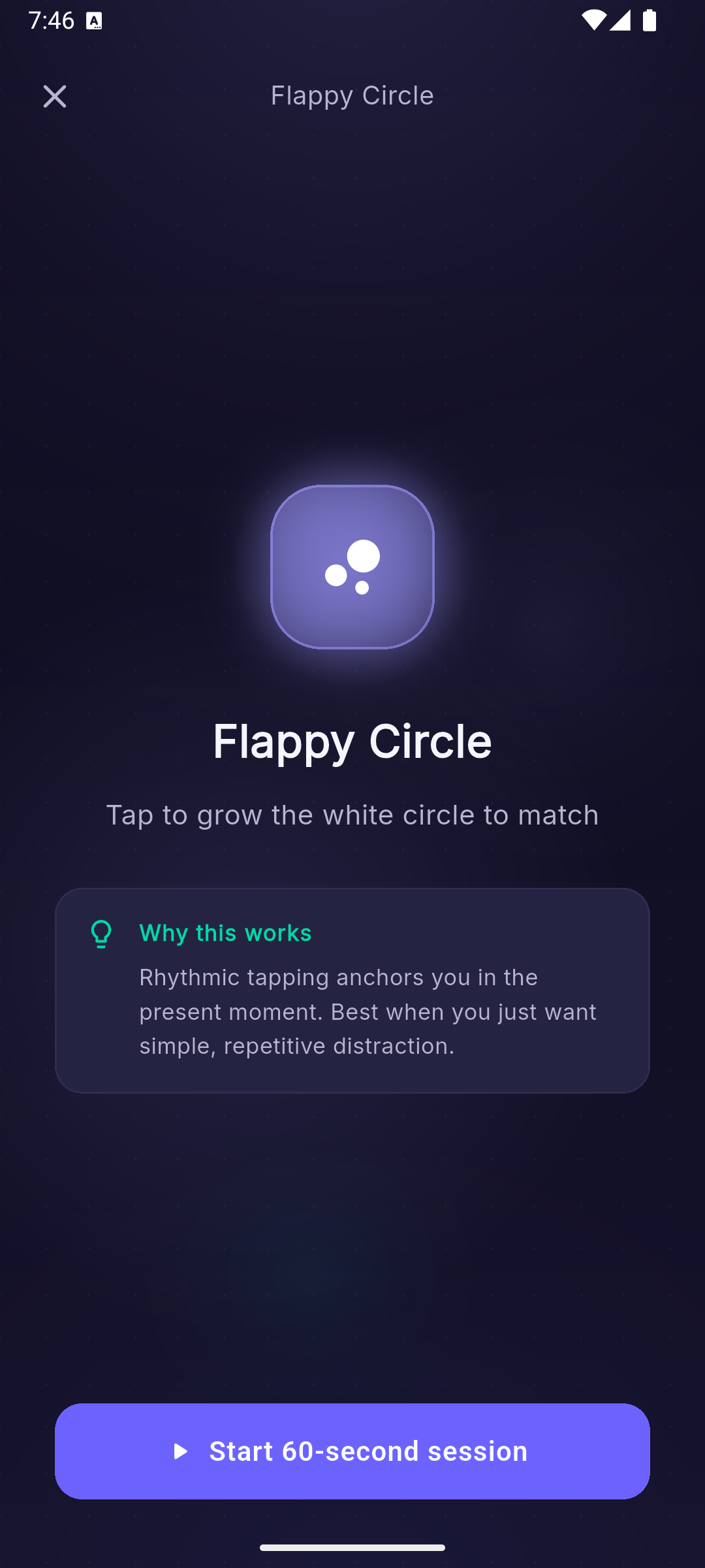 Flappy Circle grounding game — tap to grow the white circle to match